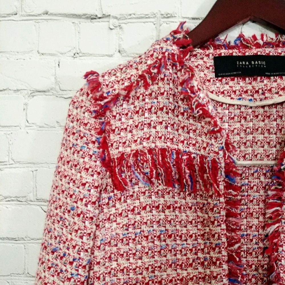 Sold❗Zara Tweed Fringe Jacket Blazer Red Size XS - Picture 4 of 7